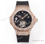 Swiss Super Clone Hublot Tourbillon Big Bang Rose Gold Full Diamond Watch 44mm